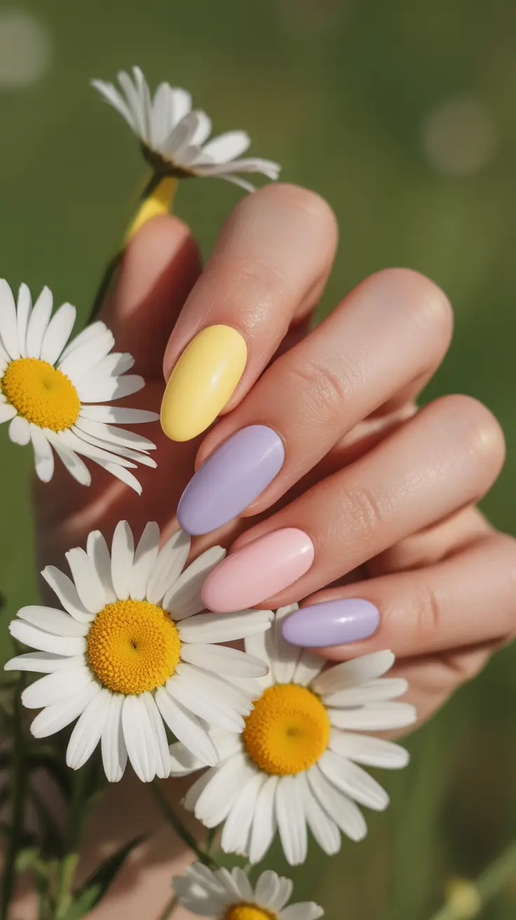 spring nails for pale skin Pastel Garden Mix Nails With Soft Spring Colors