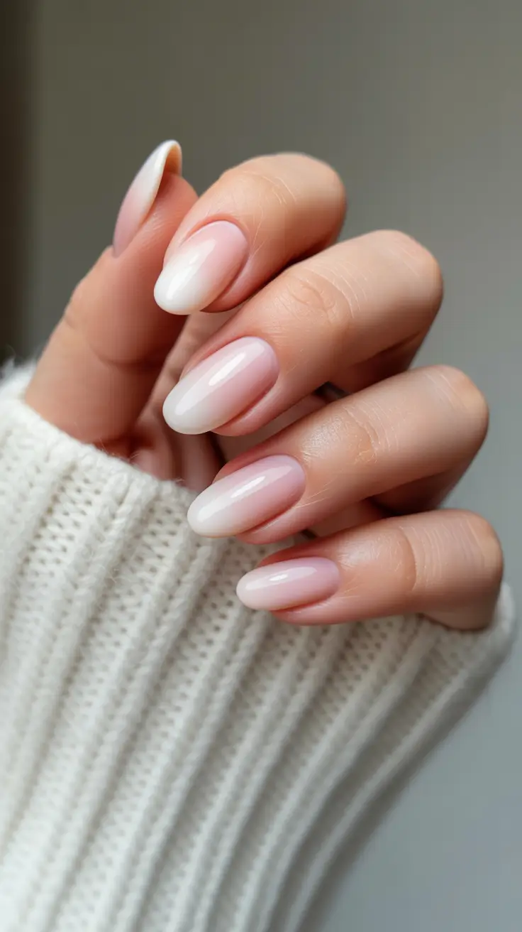 spring nails for pale skin Soft Milky Gradient Nails With Natural Gloss Finish