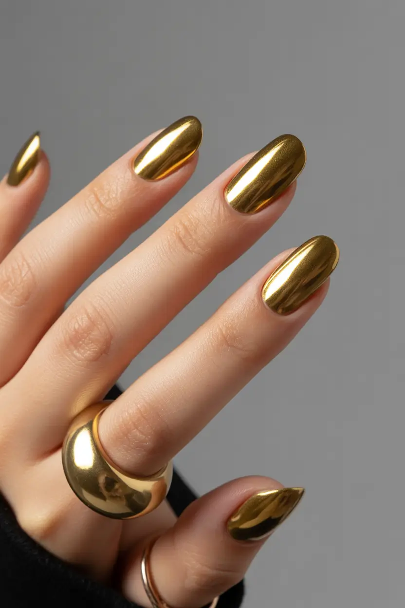 spring nails for pale skin Liquid Gold Chrome Nails
