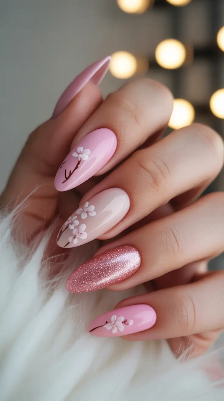 spring nails for pale skin Soft Pink Blossom Nails With Romantic Florals