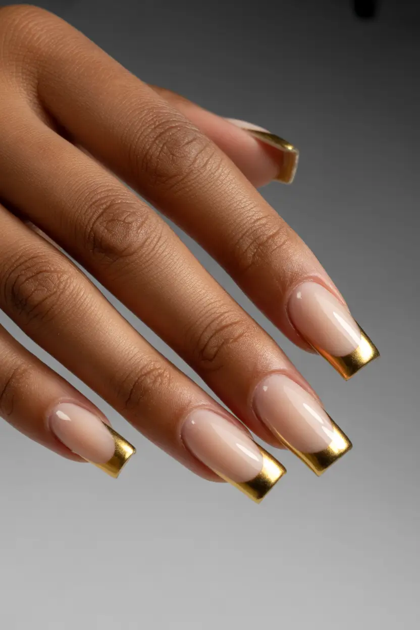 spring nails for tan skin Golden French Tips on Soft Neutral Nails