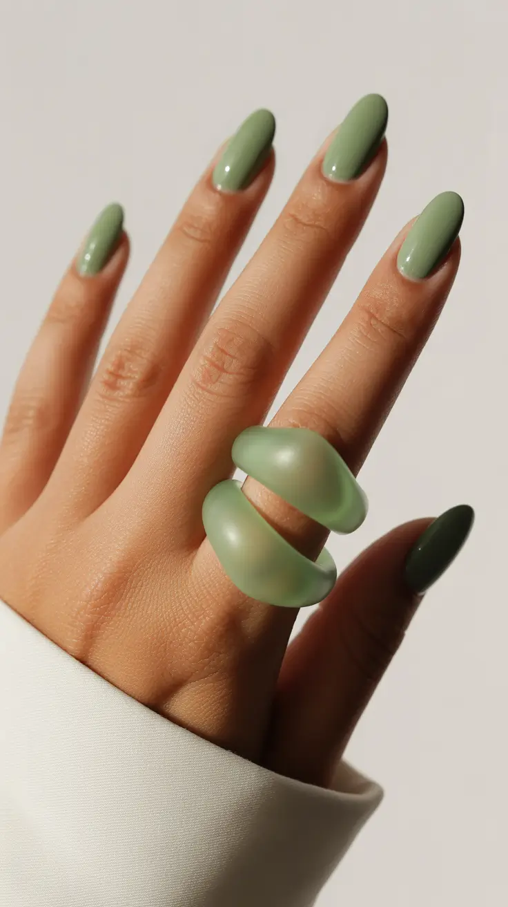 spring nails for tan skin Minimal Sage Green Gloss Nails