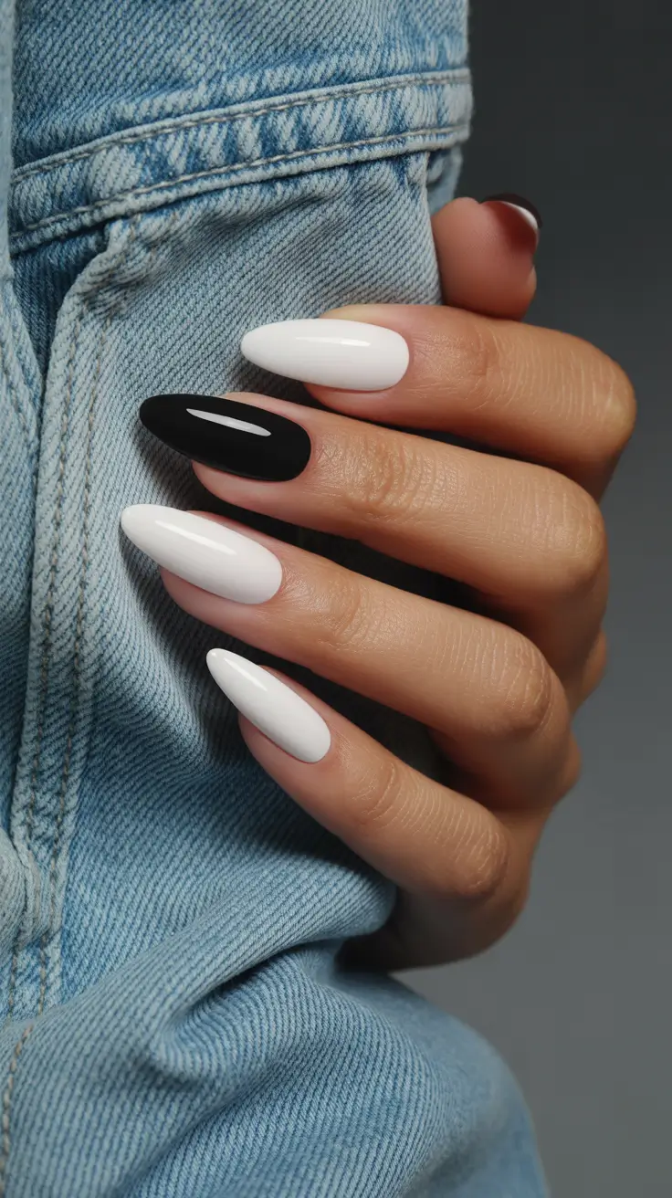 spring nails for tan skin Modern Black and White Contrast Nails