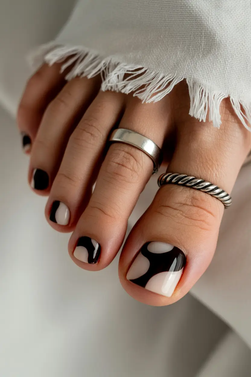 spring toe nails Modern Black and Nude Abstract Pedicure