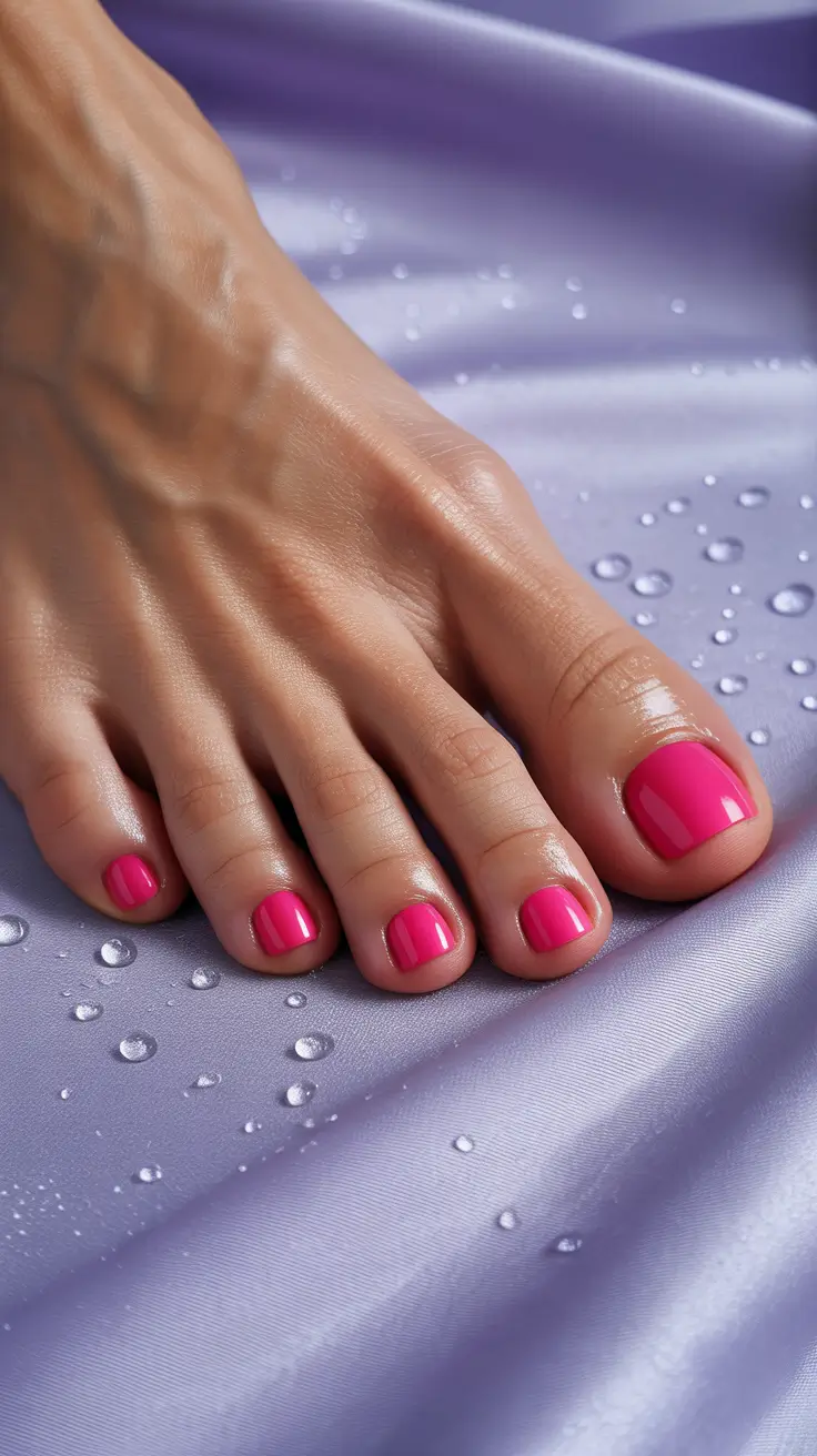 spring toe nails Vibrant Glossy Pink Pedicure for Fresh Spring Energy
