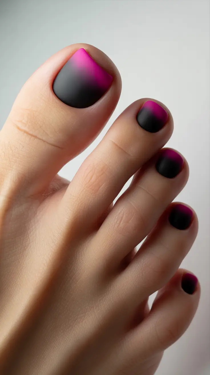 spring toe nails Modern Black and Pink Ombre Pedicure