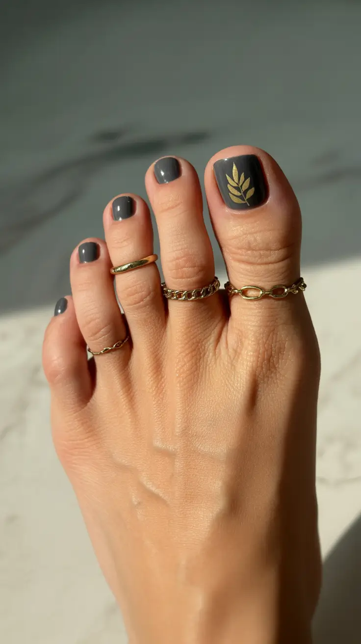 spring toe nails Charcoal Minimalism with a Golden Accent