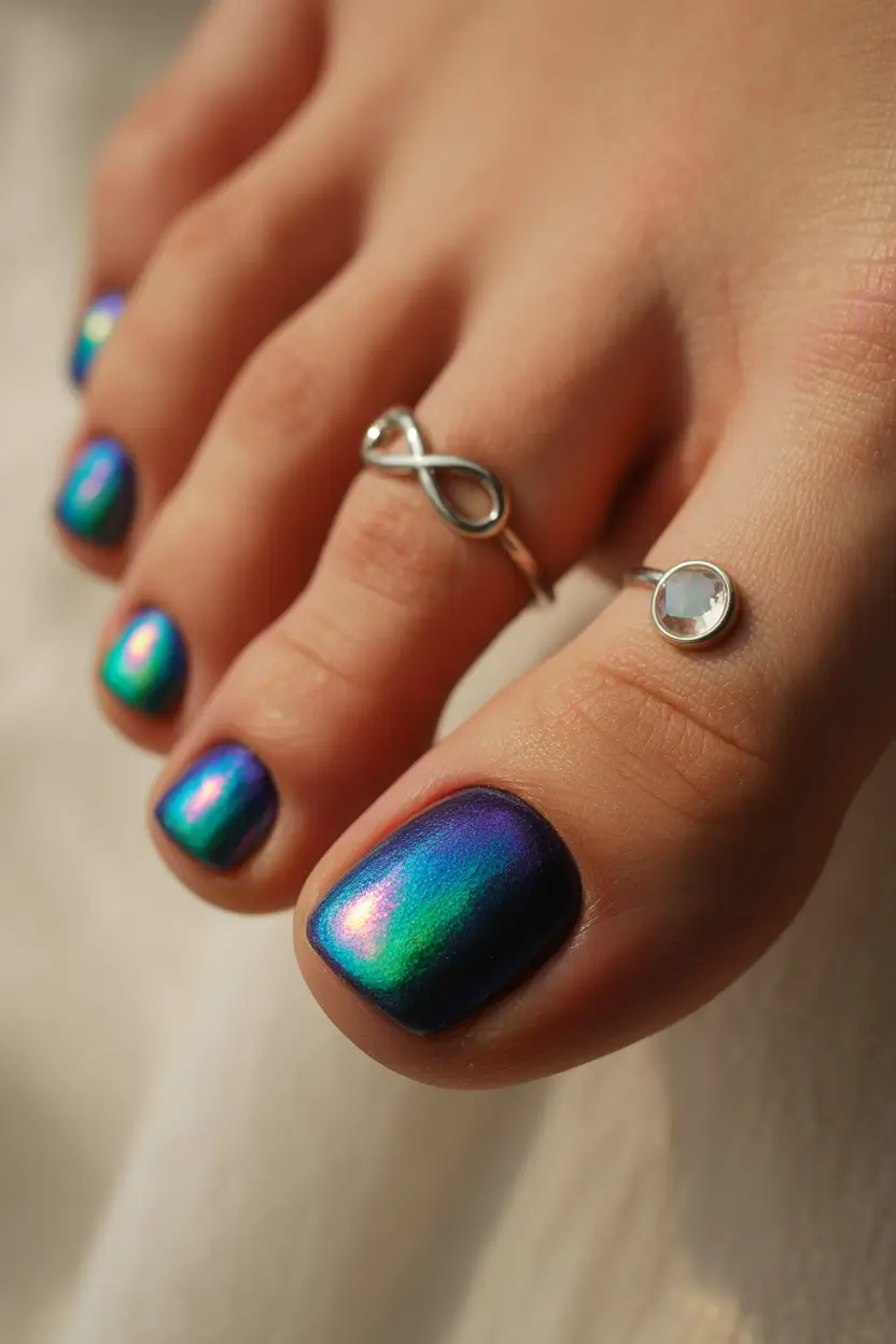 spring toe nails Mermaid Chrome Shift in Blue and Green