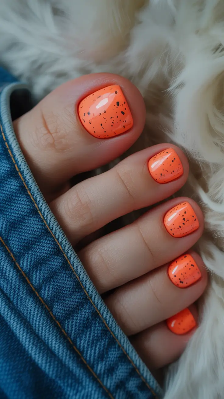 spring toe nails Playful Coral Speckled Pedicure