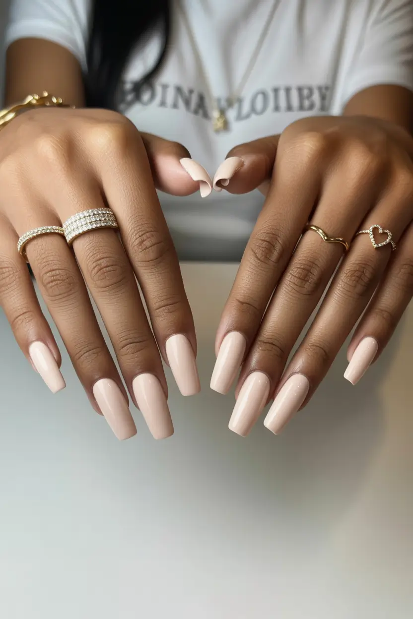 spring nails for dark skin Classic Creamy Nude Square Nails For Everyday Elegance