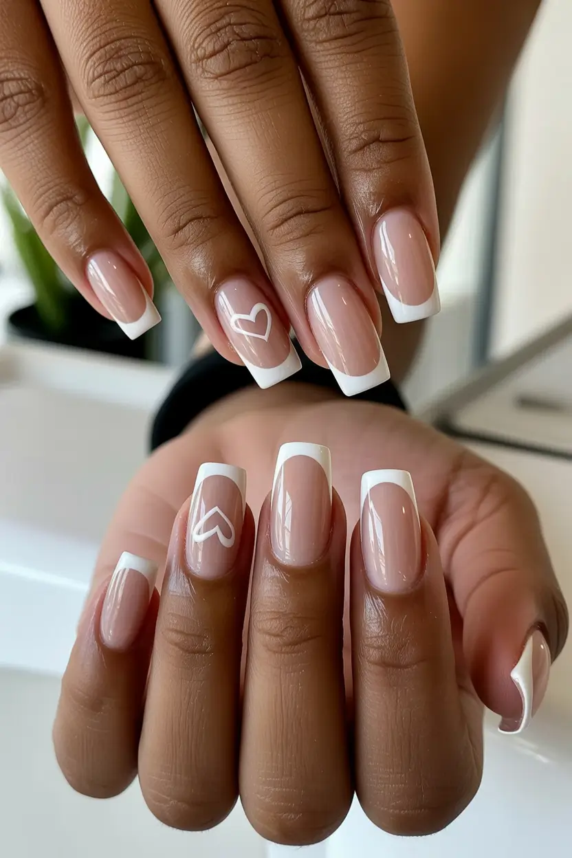 spring nails for dark skin Soft Nude French Tip With Minimal Heart Detail