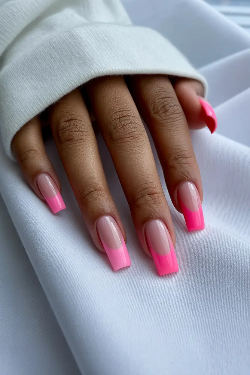 spring nails for dark skin Hot Pink French Tip Nails With Fresh Spring Energy