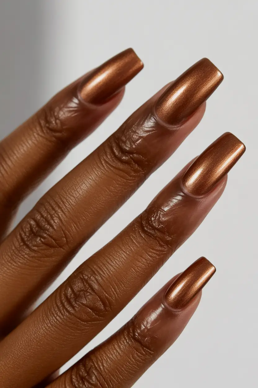 spring nails for dark skin Warm Bronze Chrome Nails With Cat Eye Glow