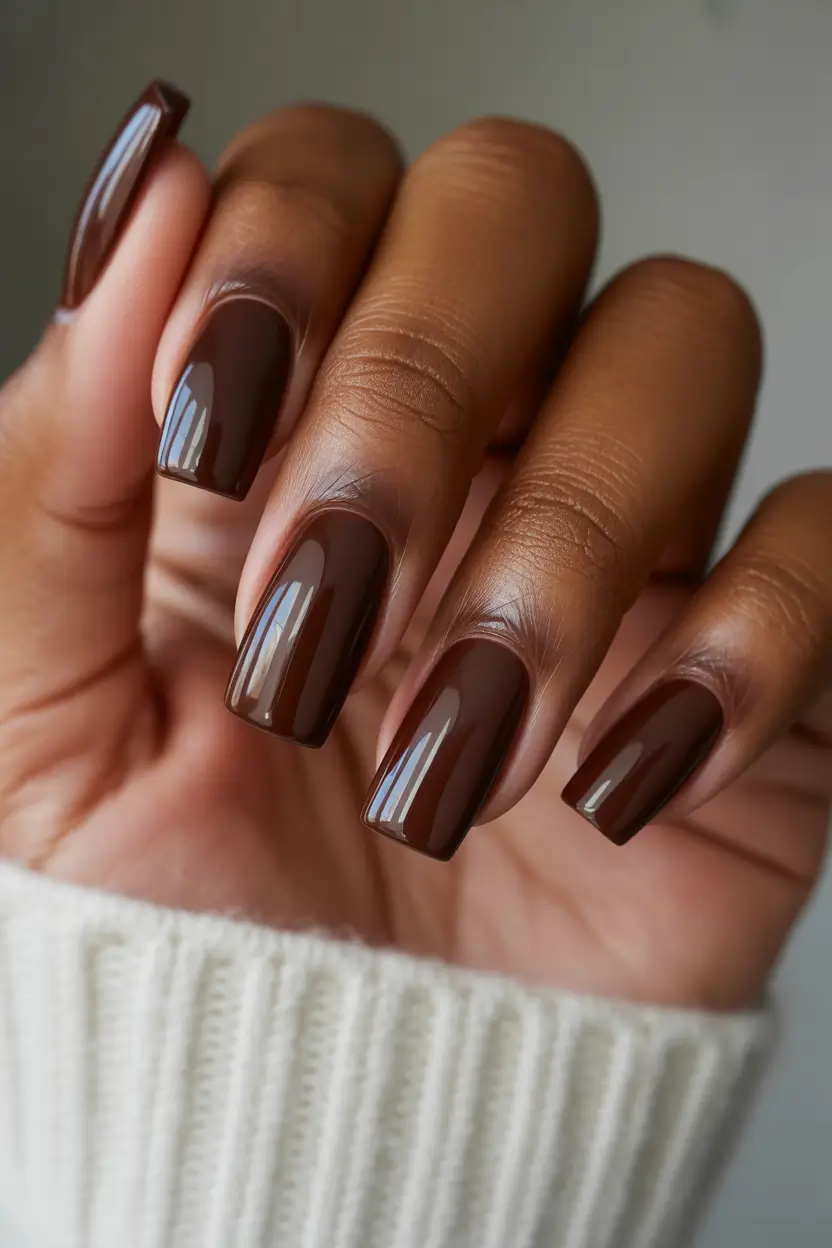 spring nails for dark skin Deep Chocolate Brown Square Nails With Glossy Finish