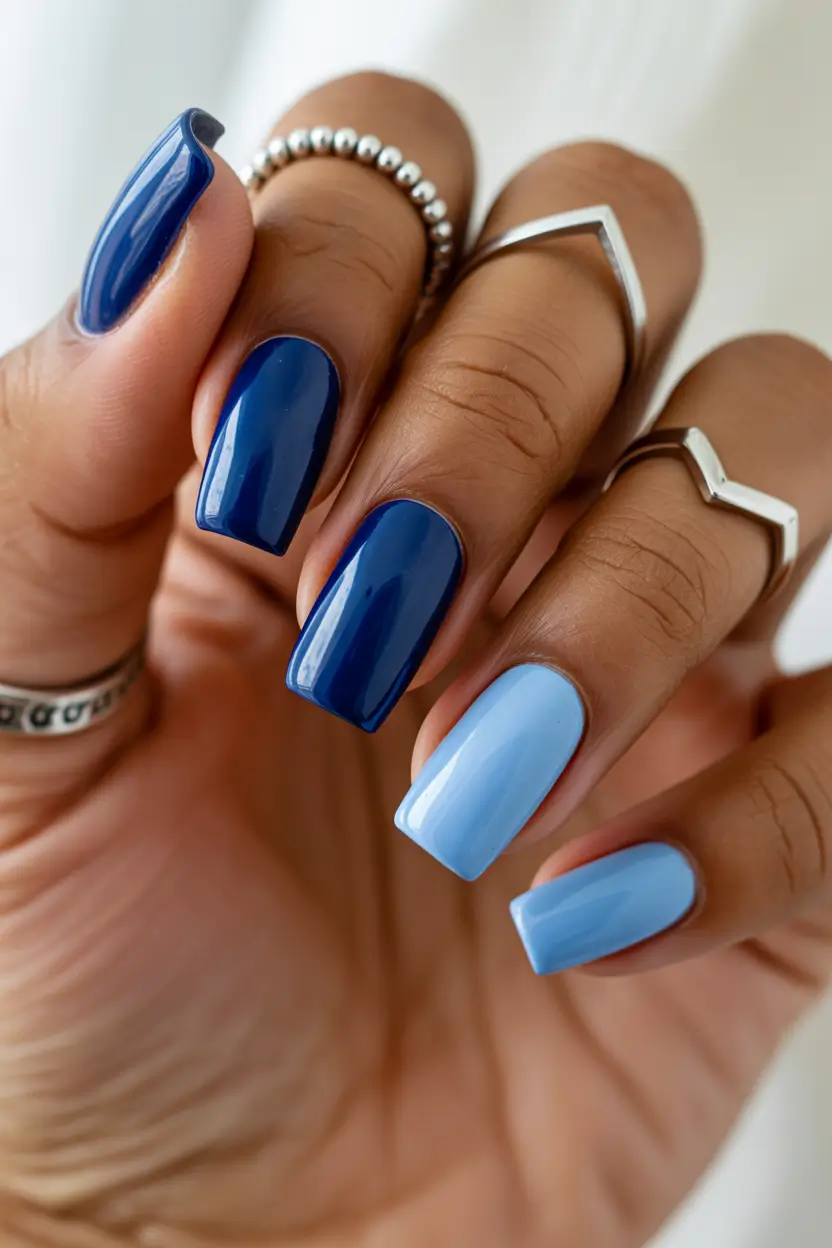 spring nails for dark skin Classic Blue and Baby Blue Two Tone Spring Nails