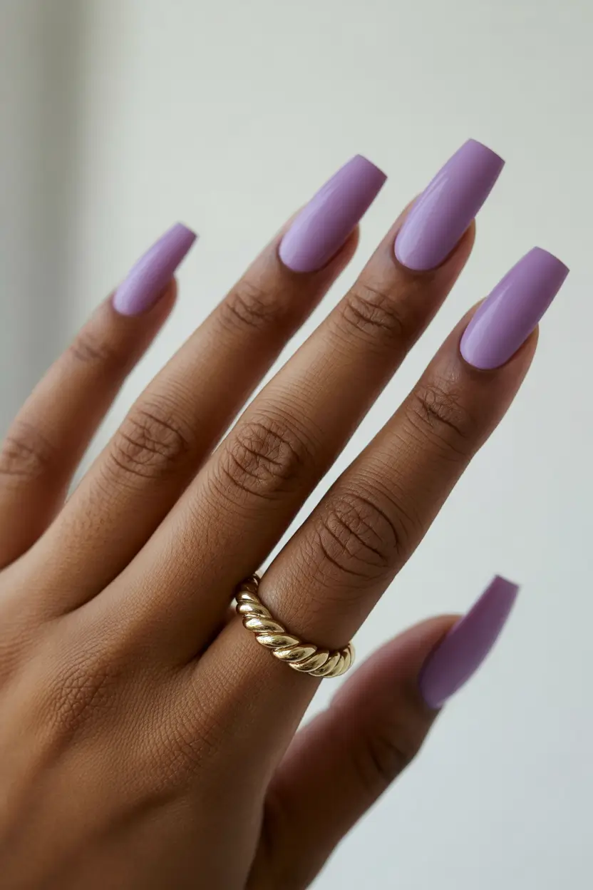 spring nails for dark skin Minimal Lavender Long Nails With a Glossy Finish