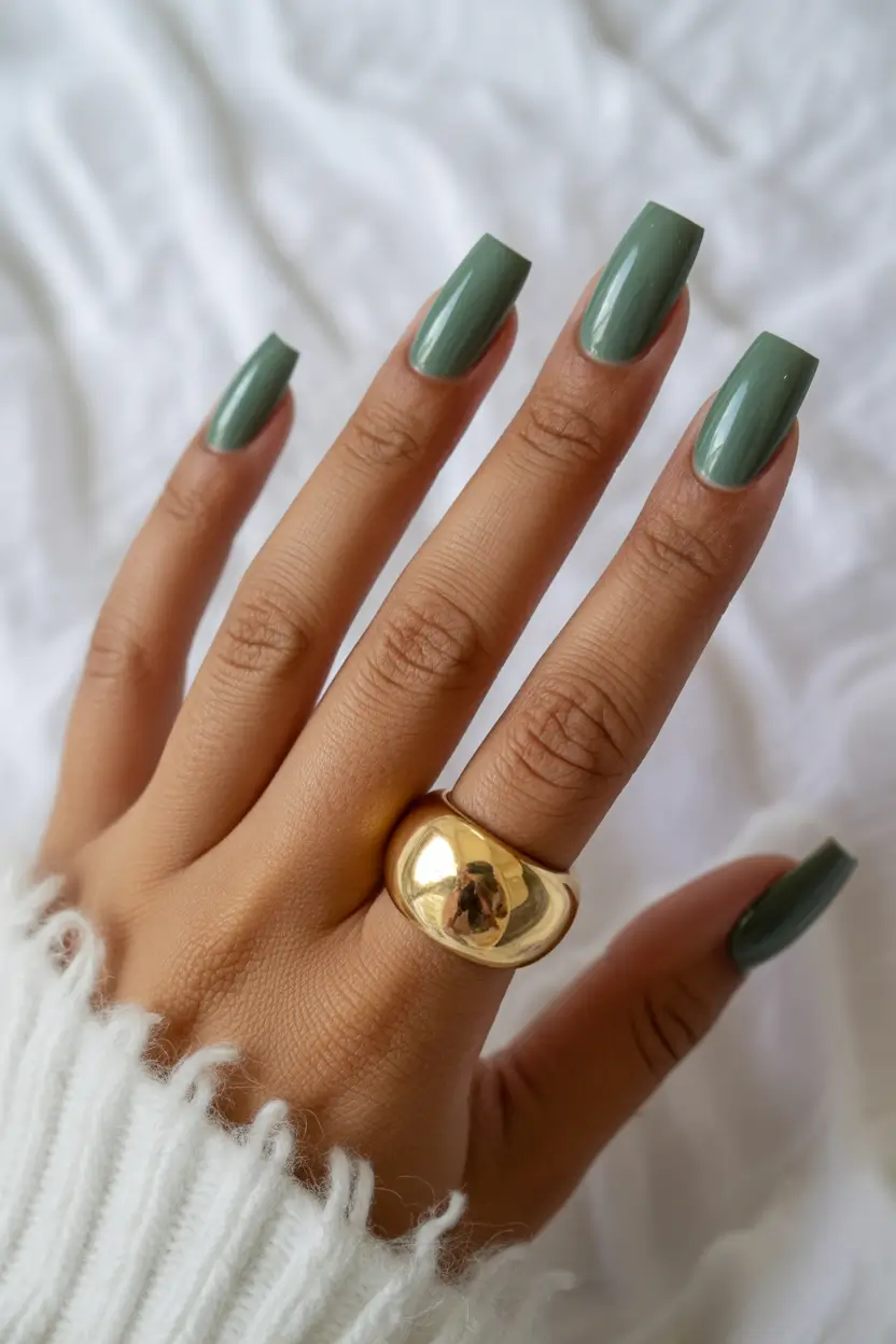 spring nails for dark skin Elegant Sage Green Square Nails With a Minimalist Finish