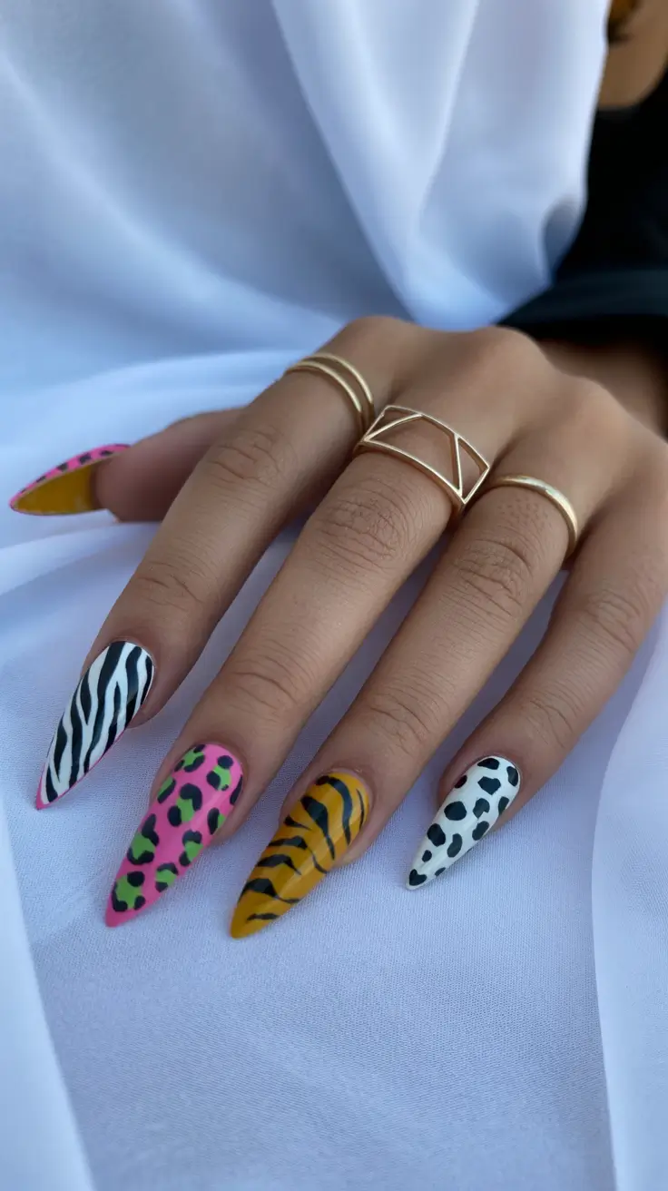spring stiletto nails Wild Safari Mix With Graphic Animal Prints