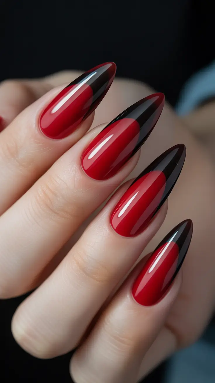 spring stiletto nails Glossy Red And Black Gradient Power