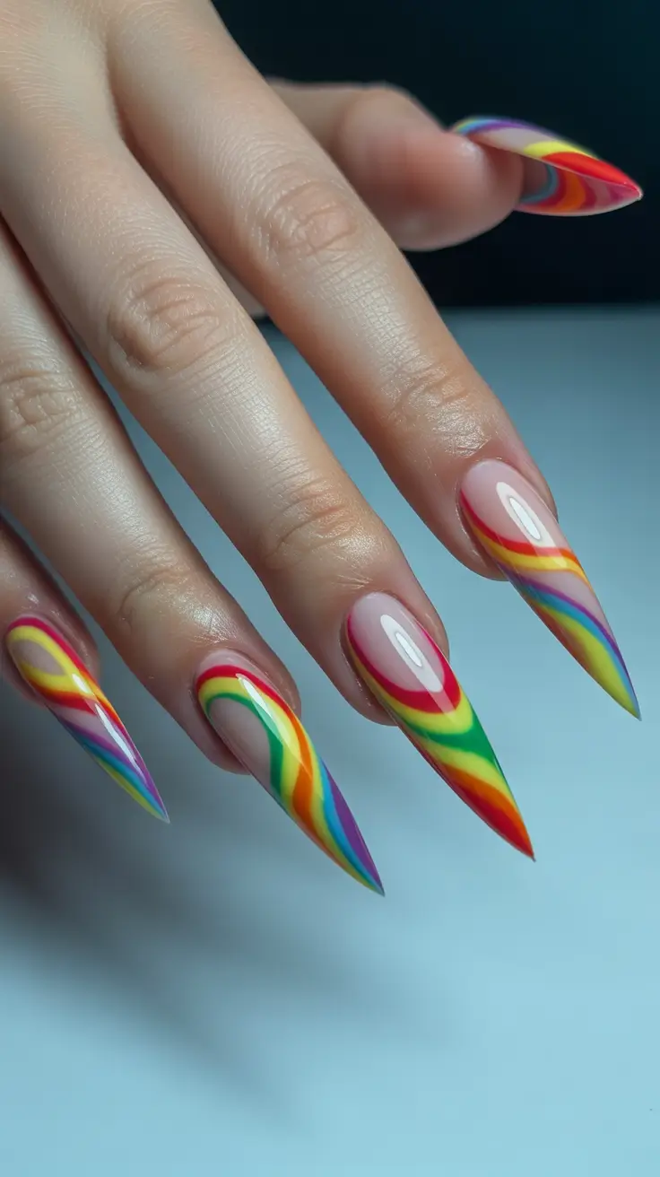 spring stiletto nails Rainbow Wave Stiletto With High Gloss Finish