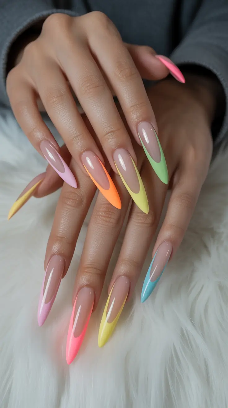 spring stiletto nails Soft Pastel French In Spring Sorbet Shades