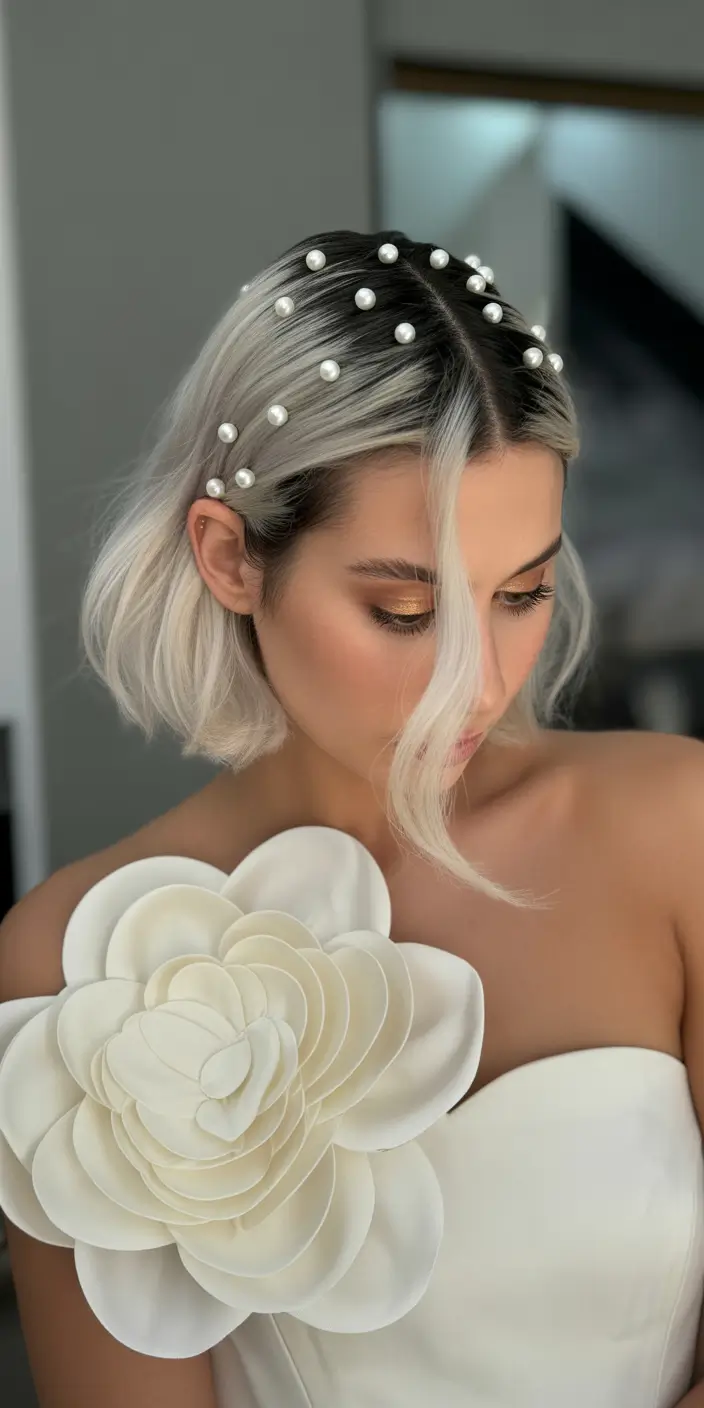 graduation hairstyles ideas 2026 Pearl Embellished Short Hair Graduation Style