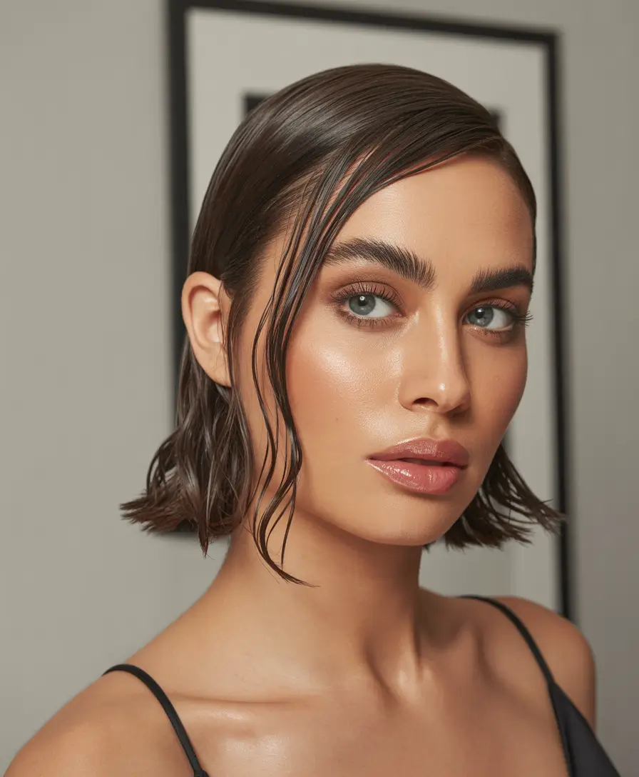 graduation hairstyles ideas 2026 Sleek Wet Look Bob Graduation Style