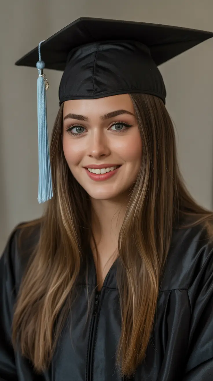 graduation hairstyles with cap ideas 2026 Soft Long Graduation Hair With Natural Movement