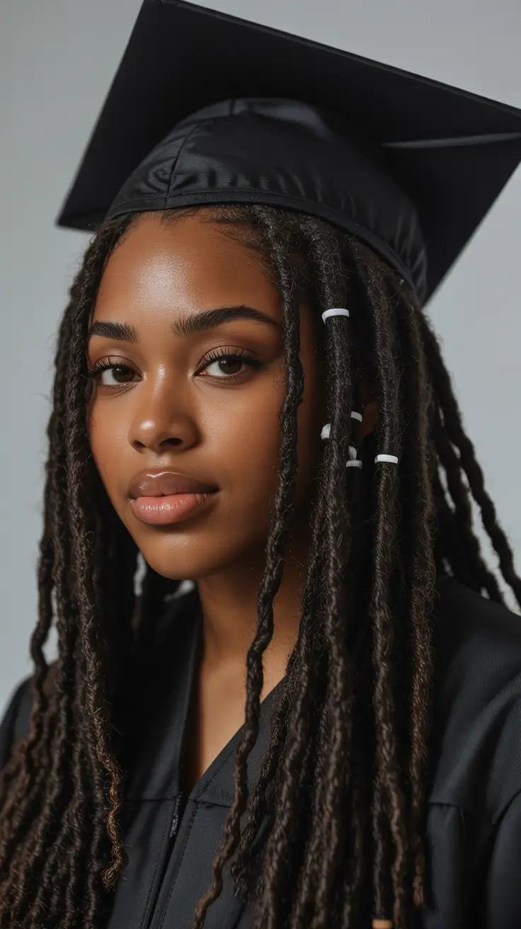 graduation hairstyles with cap ideas 2026 Long Black Braids Graduation Style With Confident Texture