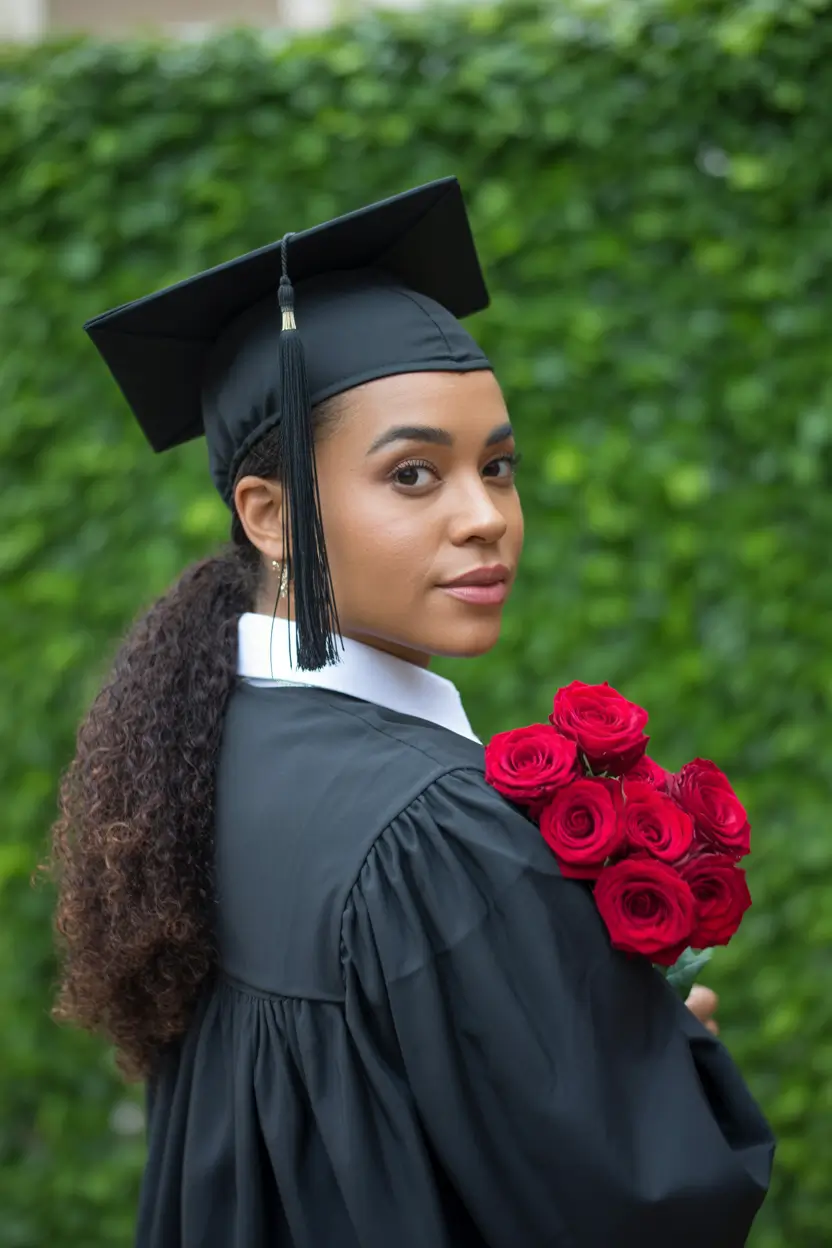 graduation hairstyles with cap ideas 2026 Curly Low Graduation Ponytail With Natural Texture