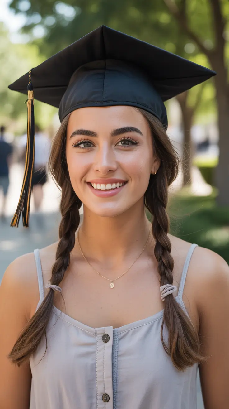 graduation hairstyles with cap ideas 2026 Simple Double Braided Graduation Hairstyle
