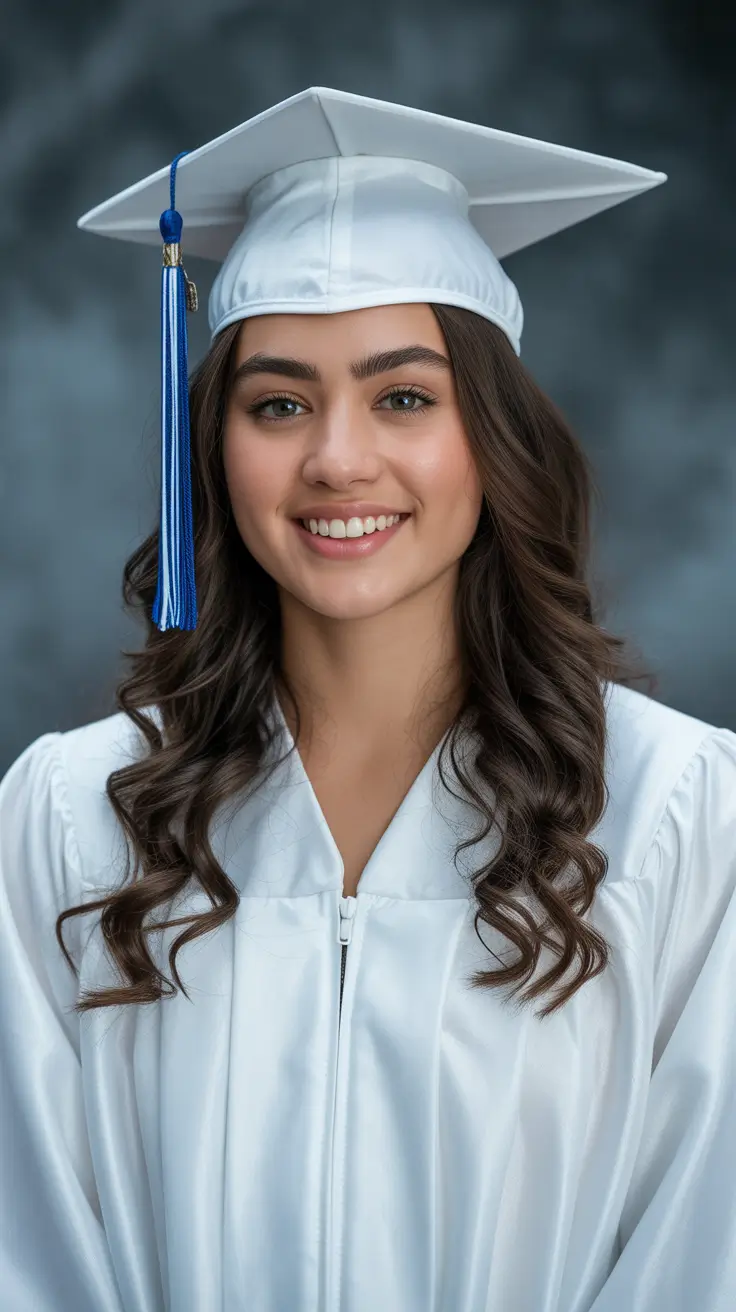 graduation hairstyles with cap ideas 2026 Soft Medium Shoulder Length Curls Under Graduation Cap