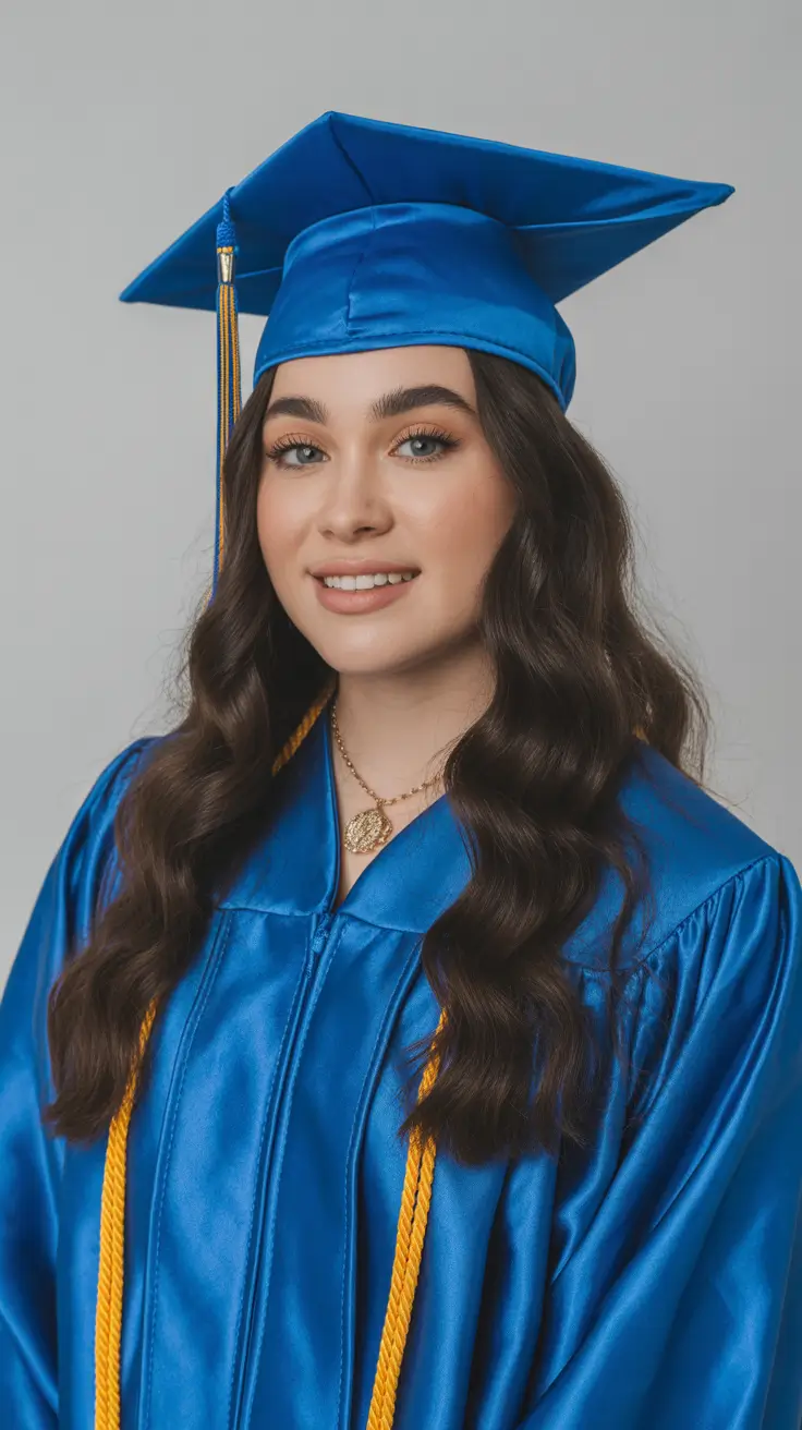 graduation hairstyles with cap ideas 2026 Classic Long Curly Graduation Hair With Elegant Waves