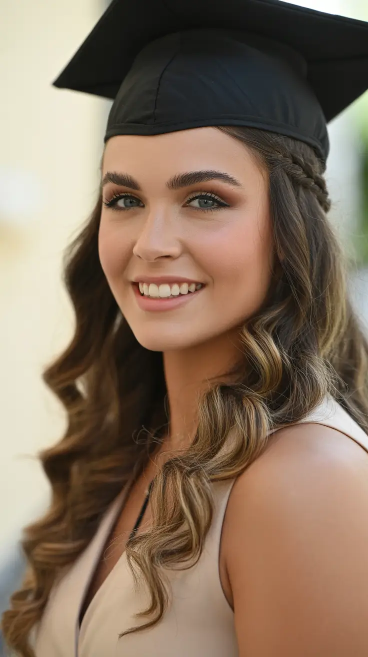 graduation hairstyles with cap ideas 2026 Romantic Updo Half Style With Soft Face Framing Waves