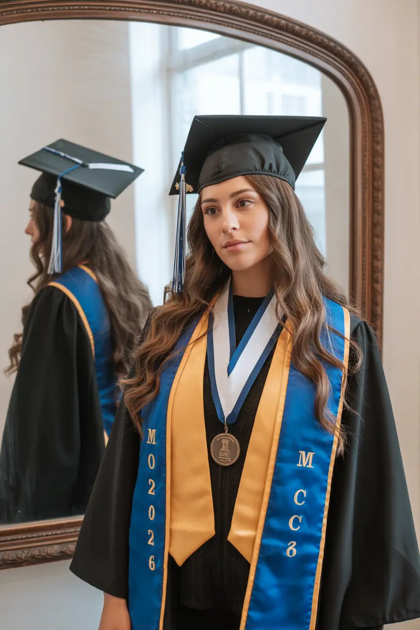 graduation hairstyles with cap ideas 2026 Long Curly Hair Flowing Beneath the Graduation Cap