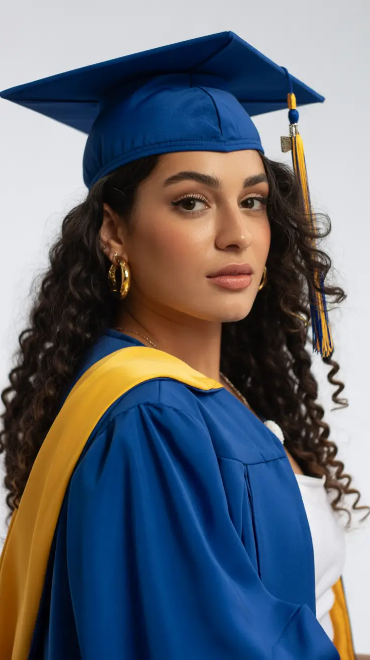 graduation hairstyles with cap ideas 2026 Defined Natural Curls With Graduation Cap Elegance