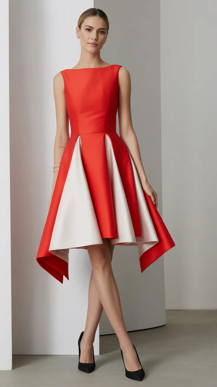23 graduation look ideas 2026 Bold Red Sculptural Graduation Cocktail Dress