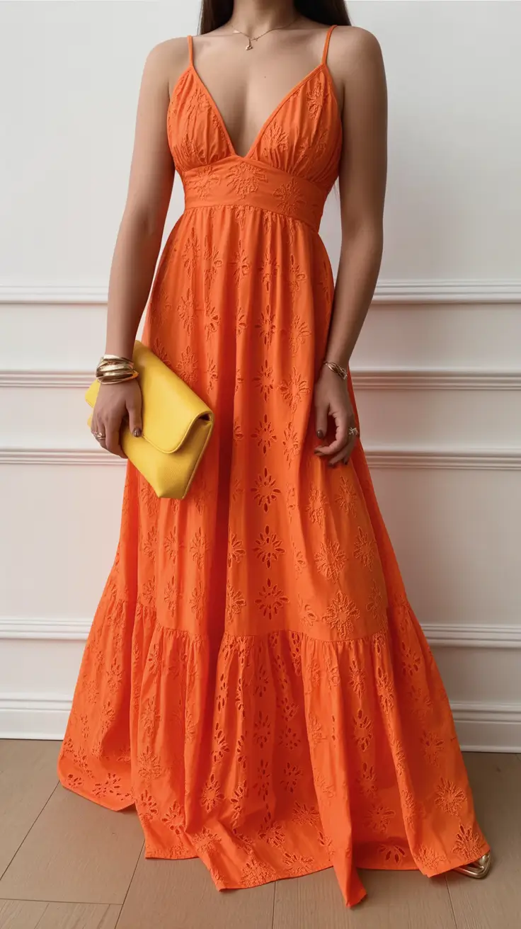 23 graduation look ideas 2026 Sunset Orange Summer Graduation Maxi Dress