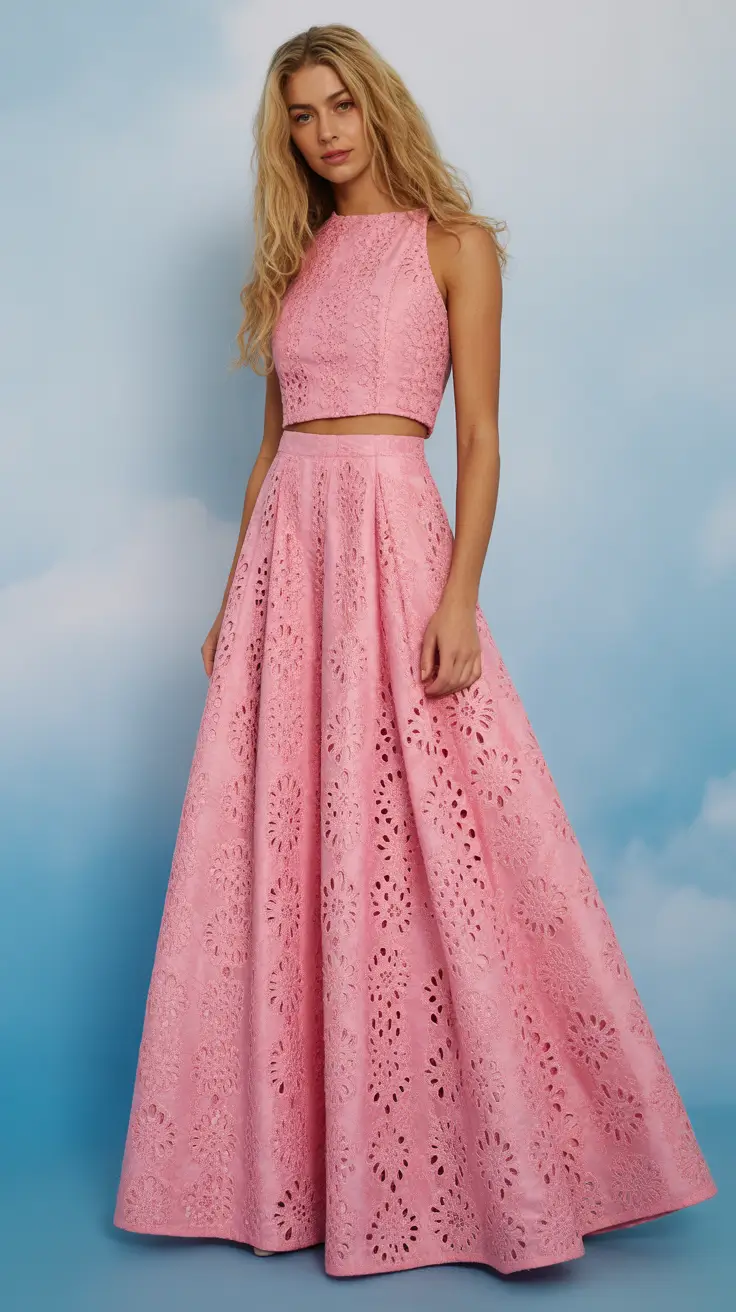 23 graduation look ideas 2026 Romantic Pink Lace Two Piece Graduation Ensemble