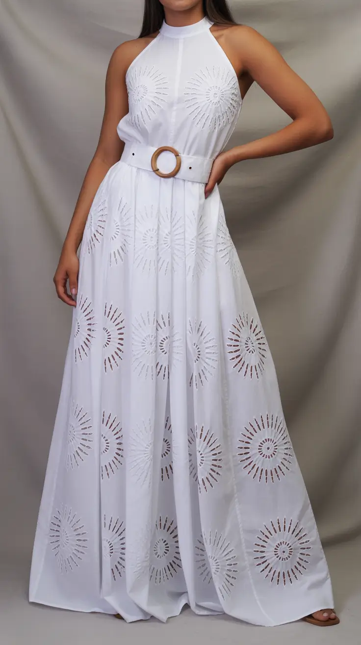 23 graduation look ideas 2026 Minimalist White Cutwork Graduation Maxi Dress