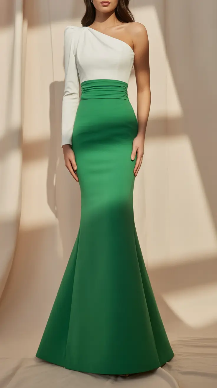 23 graduation look ideas 2026 Green And Ivory Modern Graduation Evening Gown
