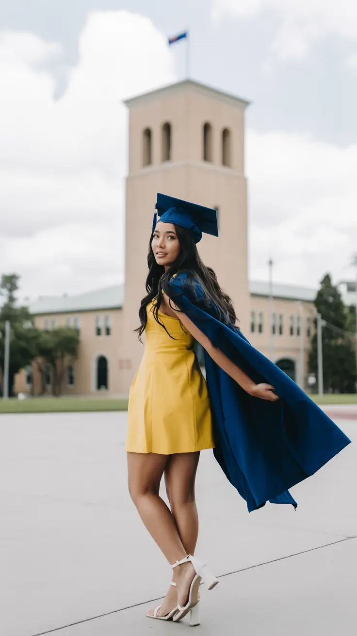 23 graduation look ideas 2026 Bright Yellow Graduation Mini Dress Celebration Look