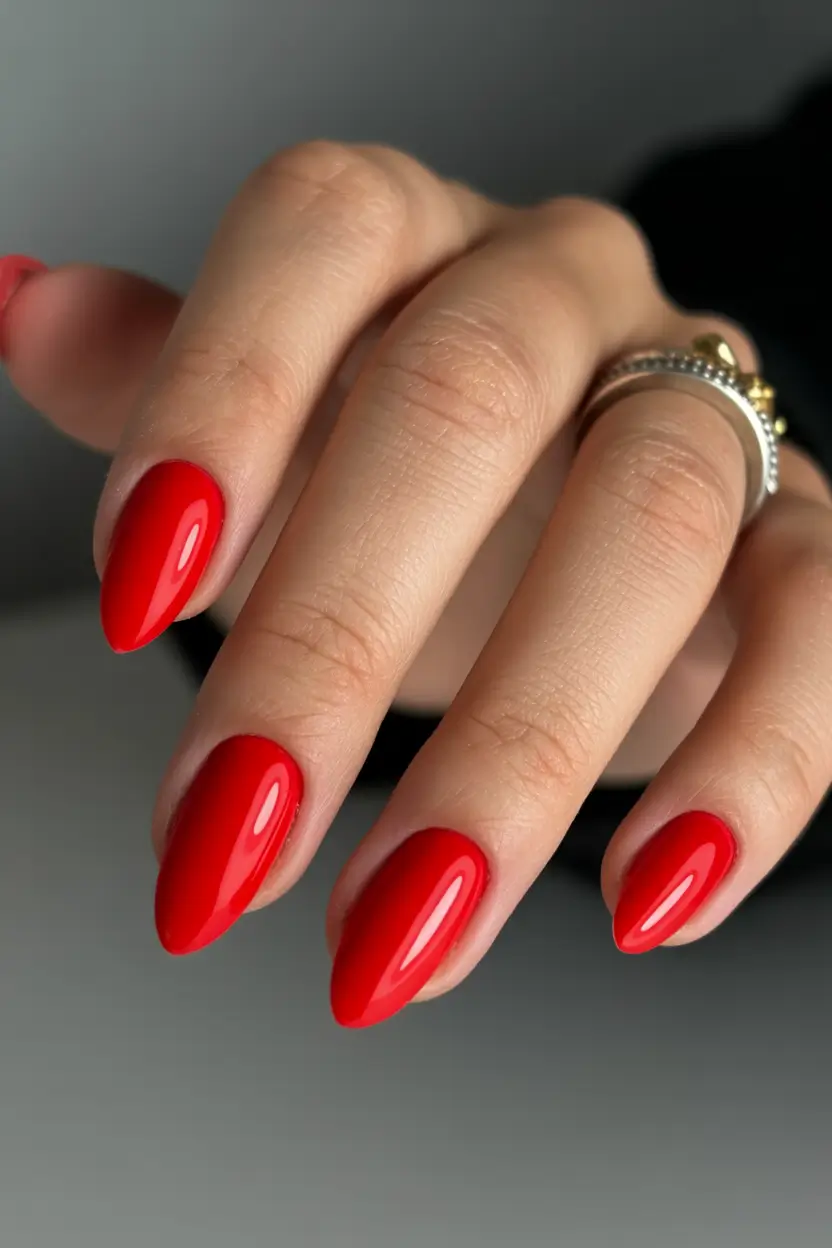 graduation nail color ideas 2026 Classic Glossy Red Graduation Nails