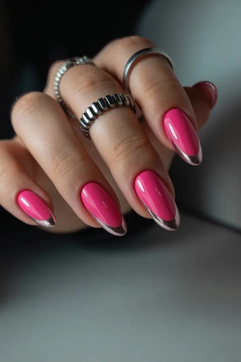 graduation nail color ideas 2026 Pink Graduation Nails with Metallic French Tips