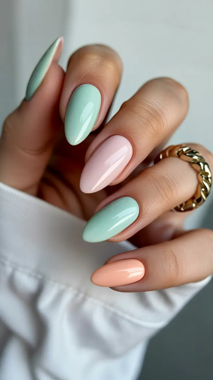graduation nail color ideas 2026 Soft Pastel Graduation Nails with Mint and Peach Tones