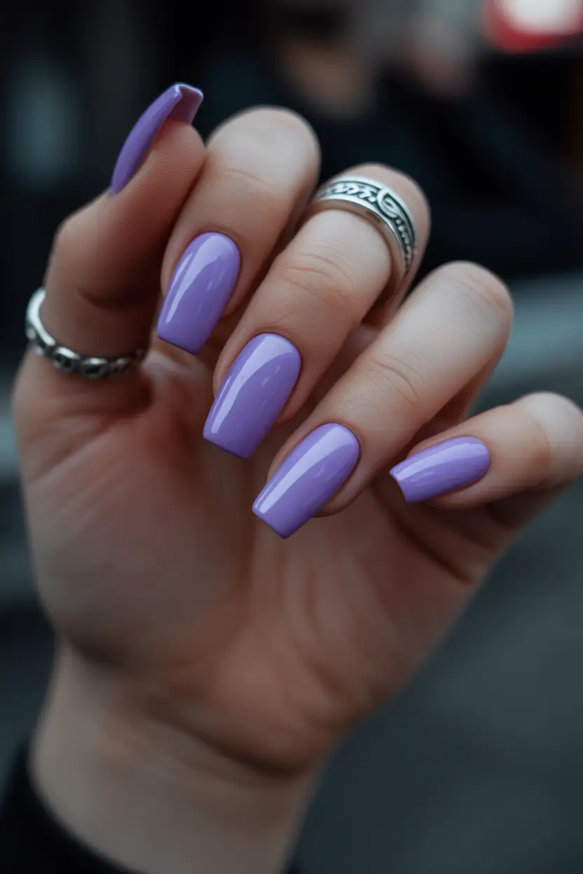 graduation nail color ideas 2026 Lavender Graduation Nails with a Glossy Solid Finish