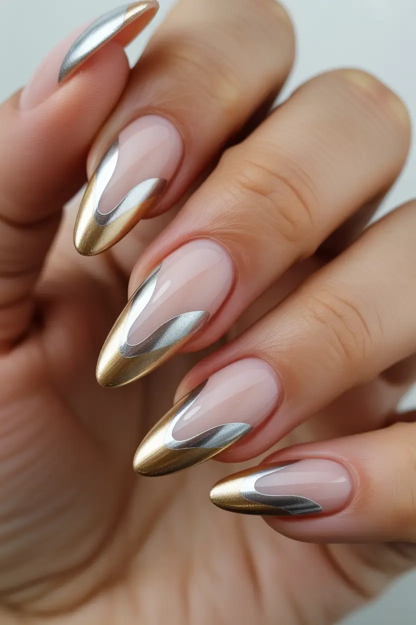 graduation nail color ideas 2026 Metallic Gold and Silver Graduation Nail Art