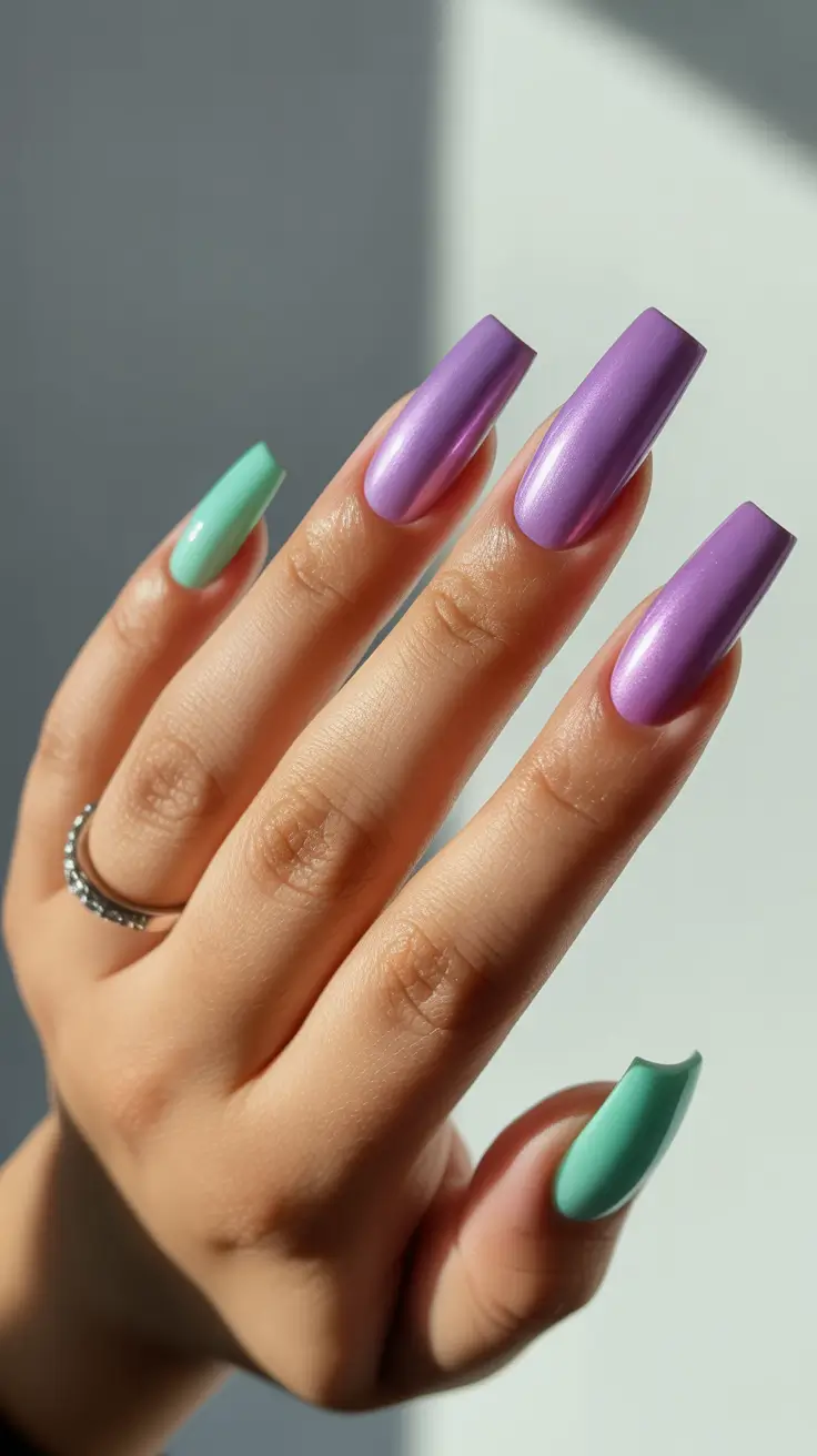 graduation nail color ideas 2026 Lavender and Mint Graduation Nails with a Fresh Pastel Contrast