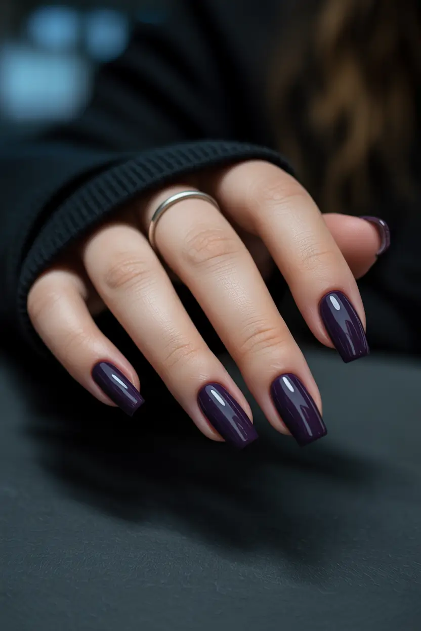 graduation nails ideas 2026 Deep Plum Gloss Nails For Elegant Graduation Evening Photos