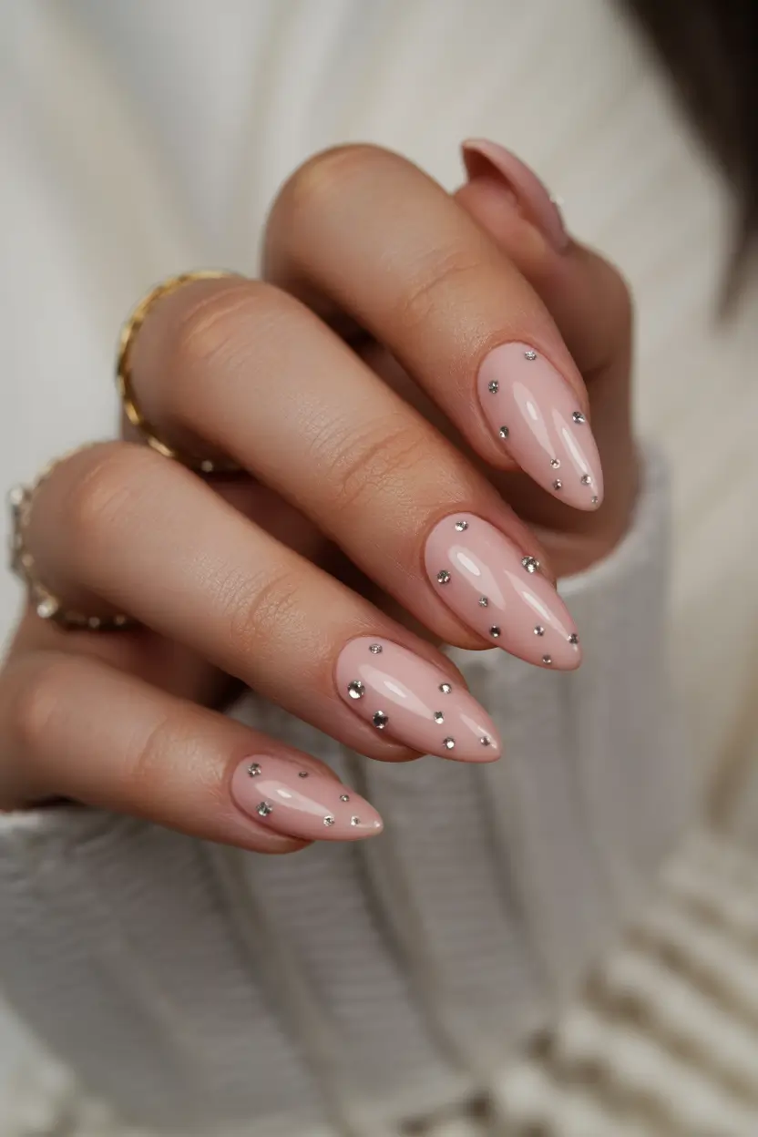 graduation nails ideas 2026 Soft Pink Crystal Accent Nails For Romantic Graduation Style
